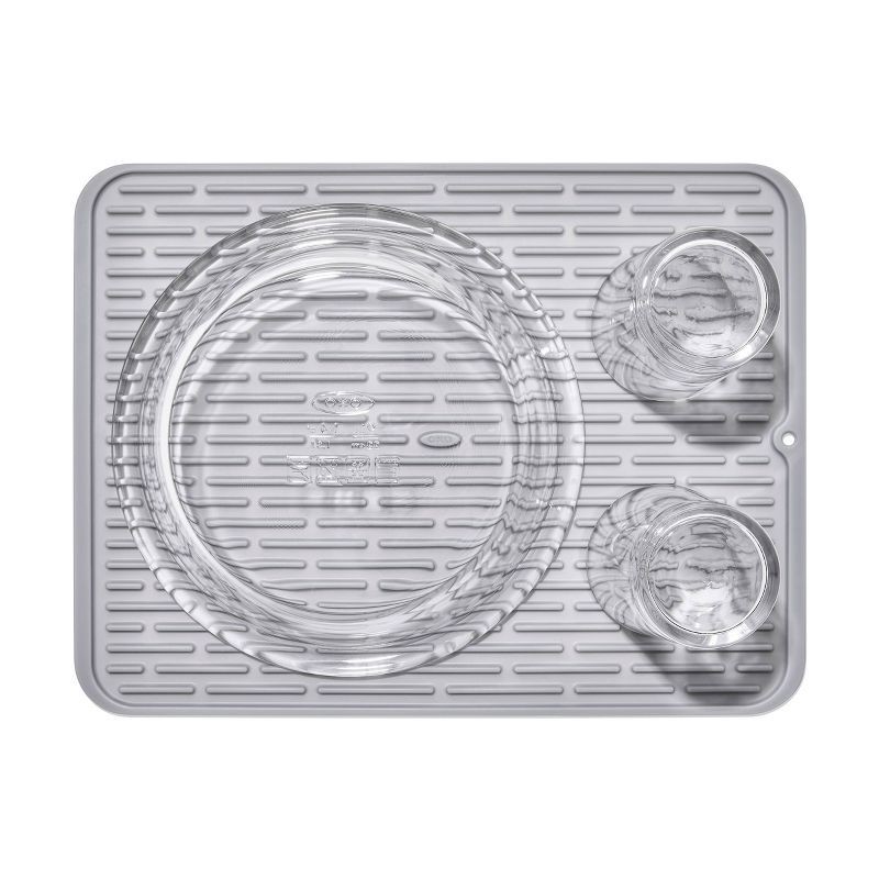 slide 4 of 8, OXO Silicone Dish Drying Mat - Gray (Large): Dishwasher-Safe Drying Rack for Dishes, 16.9" x 12.5" Silicone Mat, 1 ct