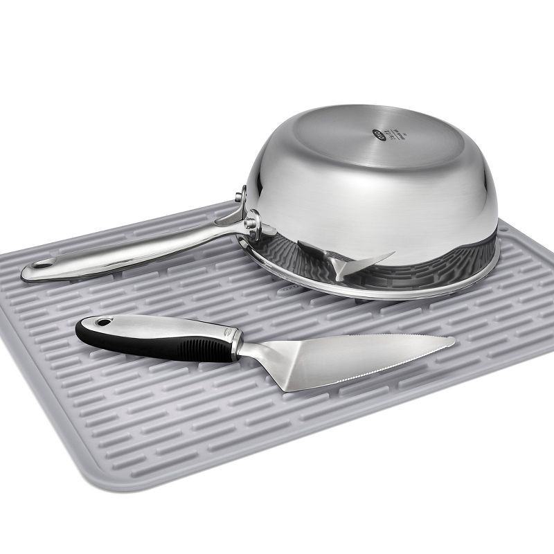 slide 5 of 8, OXO Silicone Dish Drying Mat - Gray (Large): Dishwasher-Safe Drying Rack for Dishes, 16.9" x 12.5" Silicone Mat, 1 ct