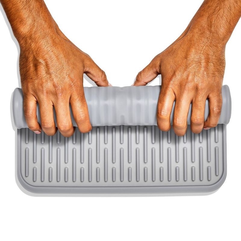 slide 6 of 8, OXO Silicone Dish Drying Mat - Gray (Large): Dishwasher-Safe Drying Rack for Dishes, 16.9" x 12.5" Silicone Mat, 1 ct