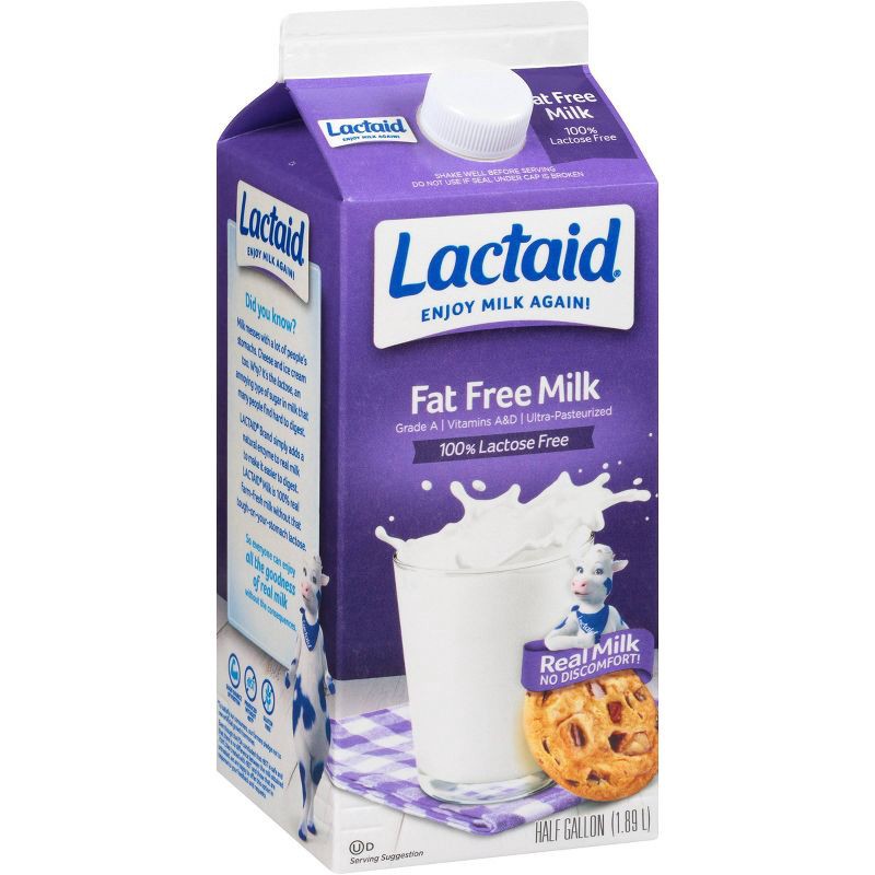 slide 5 of 7, Lactaid Lactose Free Fat Free Milk - 0.5gal, 1/2 gal