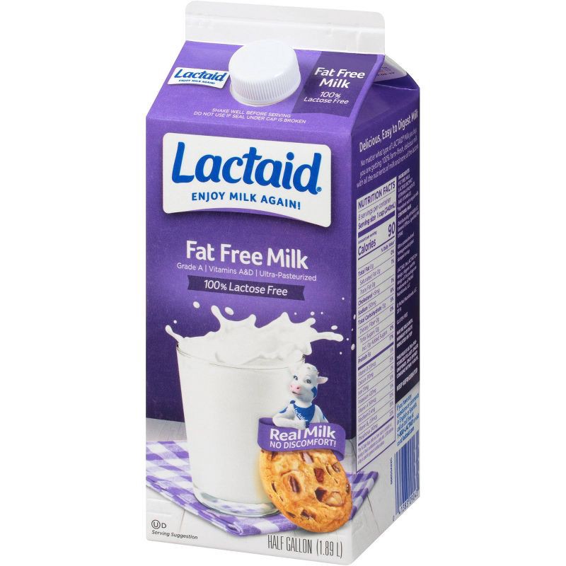 slide 6 of 7, Lactaid Lactose Free Fat Free Milk - 0.5gal, 1/2 gal