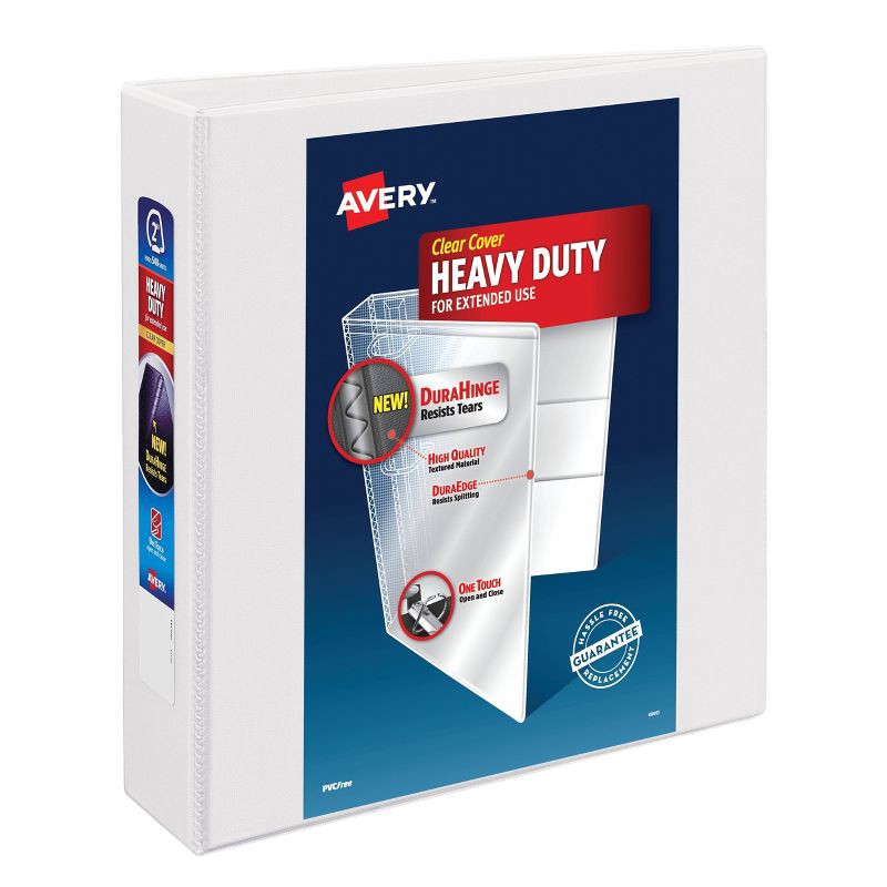 slide 1 of 4, Avery 2" One Touch Slant Rings 540 Sheet Capacity Heavy-Duty NonStick View Binder White: Polypropylene, 4 Pockets, 540 sheets