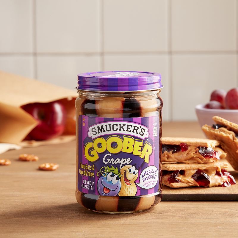 slide 2 of 4, Smucker's Goober Peanut Butter and Grape Jelly Stripes - 18oz, 18 oz