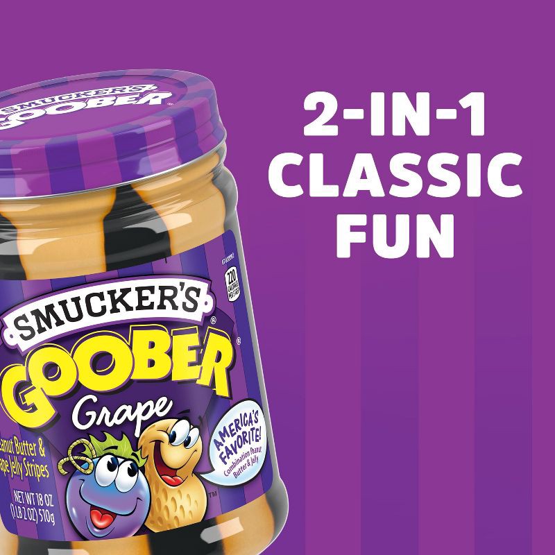 slide 3 of 4, Smucker's Goober Peanut Butter and Grape Jelly Stripes - 18oz, 18 oz
