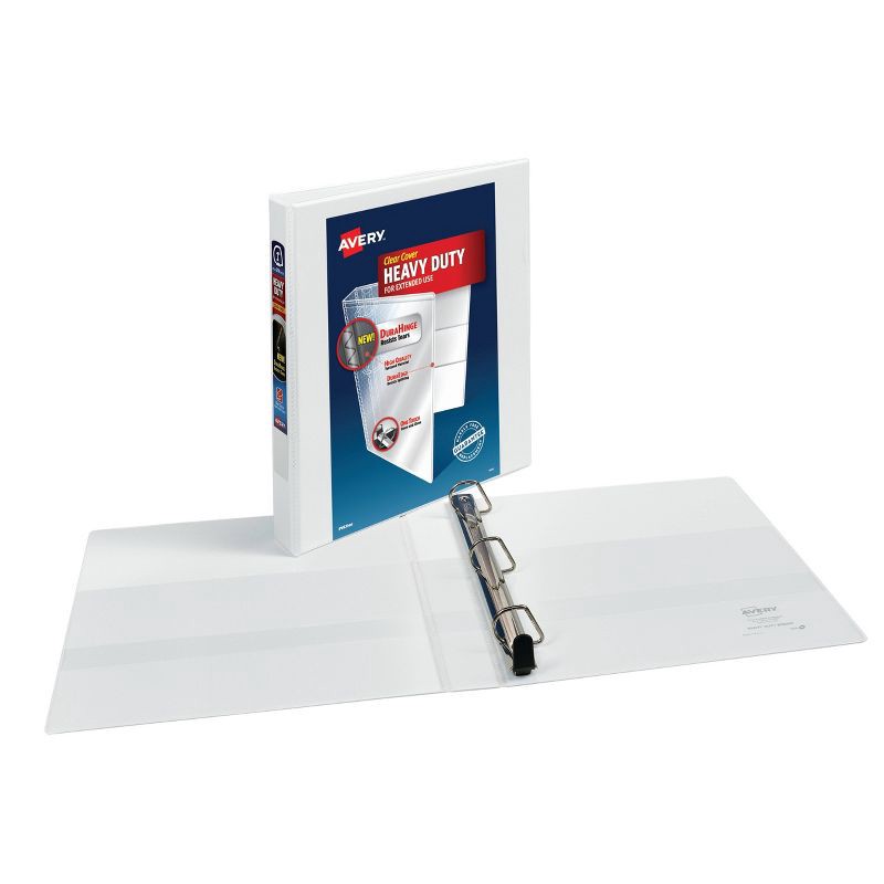 slide 2 of 5, Avery 1" Ring Binder, Heavy Duty with Clear Cover - White: Polypropylene D-Rings, 250 Sheet Capacity, 4 Internal Pockets, 1 ct