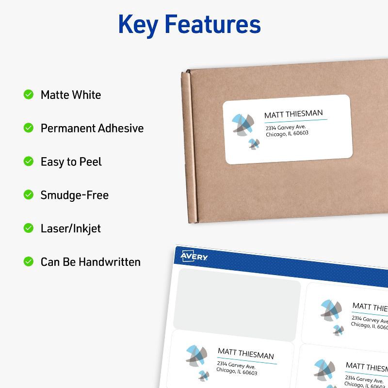 slide 3 of 7, Avery 5 1/2" x 8 1/2" 20ct Internet Shipping Labels - White: Printable Mailing Labels, Avery Template, Printer Compatible, 20 ct