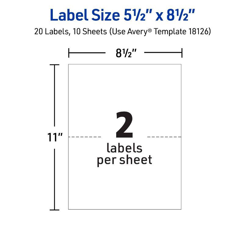 slide 5 of 7, Avery 5 1/2" x 8 1/2" 20ct Internet Shipping Labels - White: Printable Mailing Labels, Avery Template, Printer Compatible, 20 ct