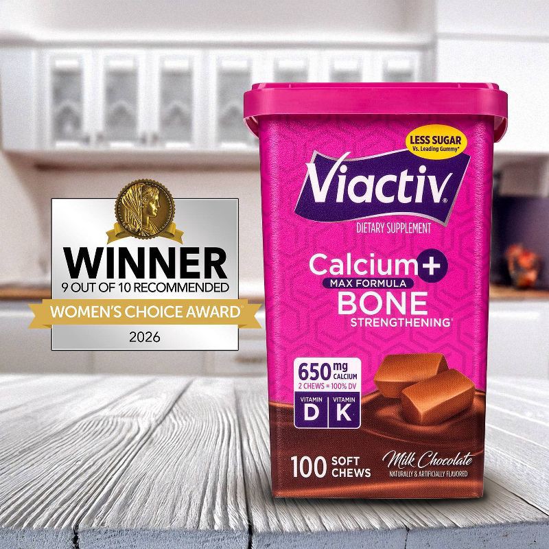 slide 4 of 4, Viactiv Calcium Supplement Plus Vitamin D Soft Chews - Milk Chocolate - 100ct, 100 ct