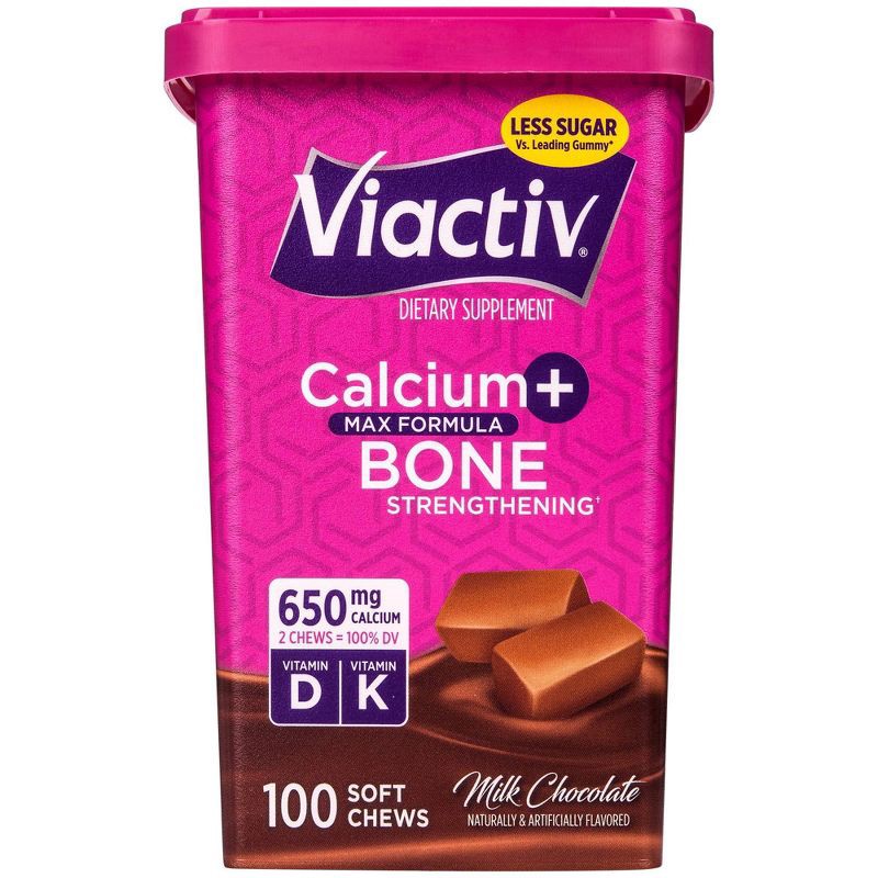 slide 1 of 4, Viactiv Calcium Supplement Plus Vitamin D Soft Chews - Milk Chocolate - 100ct, 100 ct