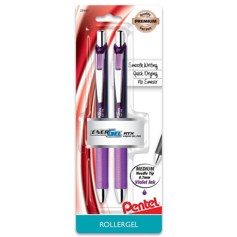 slide 1 of 6, Pentel Energel 2ct Purple Retractable Gel Ink Pen, 2 ct