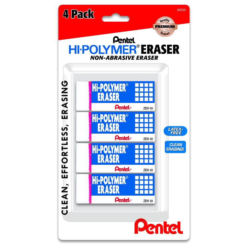 slide 1 of 8, Pentel Hi-Polymer Erasers - 4ct: White PVC, Writing Utensil, Right/Left-Handed, Stationery & Office Supplies, 4 ct