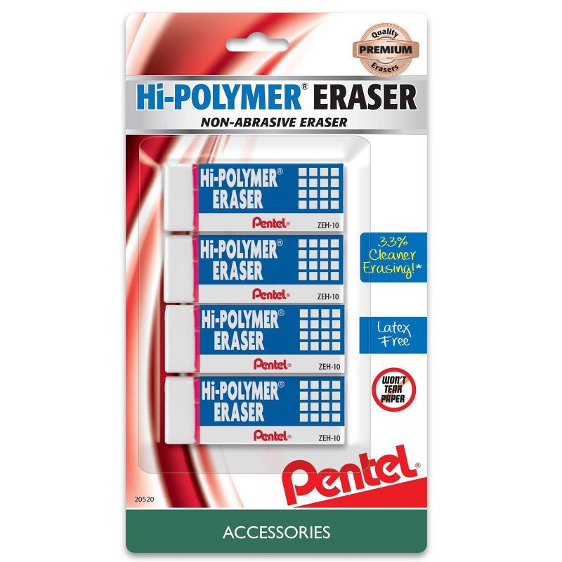 slide 1 of 6, Pentel Hi-Polymer Erasers - 4ct: White PVC, Writing Utensil, Right/Left-Handed, Stationery & Office Supplies, 4 ct