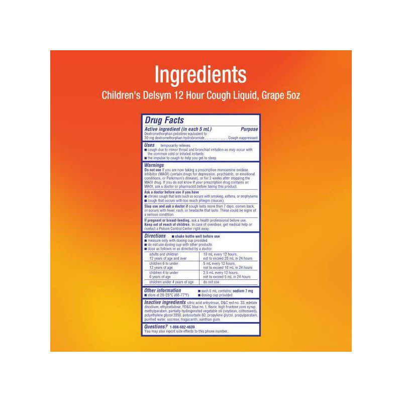 slide 5 of 6, Children's Delsym Cough Relief Liquid - Dextromethorphan - Grape - 5 fl oz, 5 fl oz