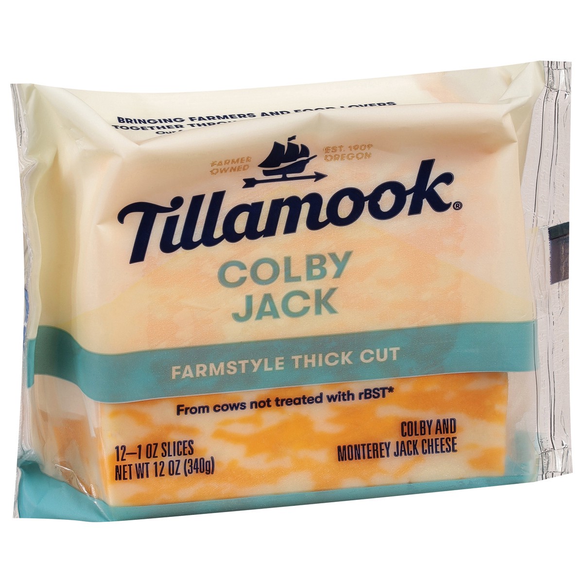 slide 4 of 9, Tillamook Farmstyle Thick Cut Colby Jack Cheese Slices, 12oz, 12ct, 340 g