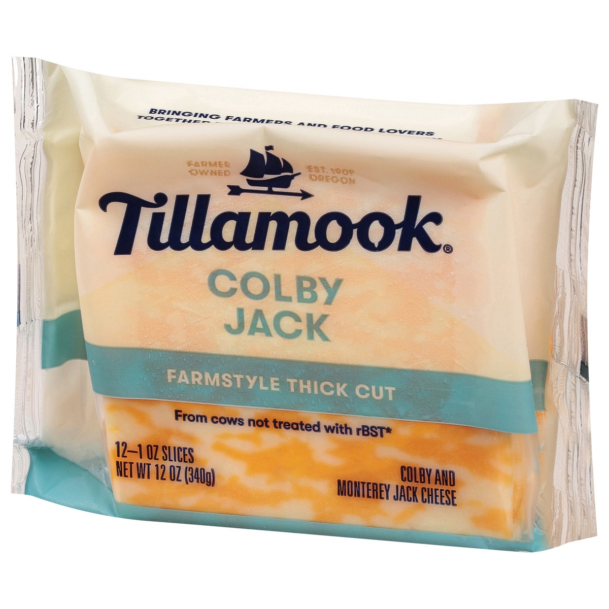 slide 5 of 9, Tillamook Farmstyle Thick Cut Colby Jack Cheese Slices, 12oz, 12ct, 340 g
