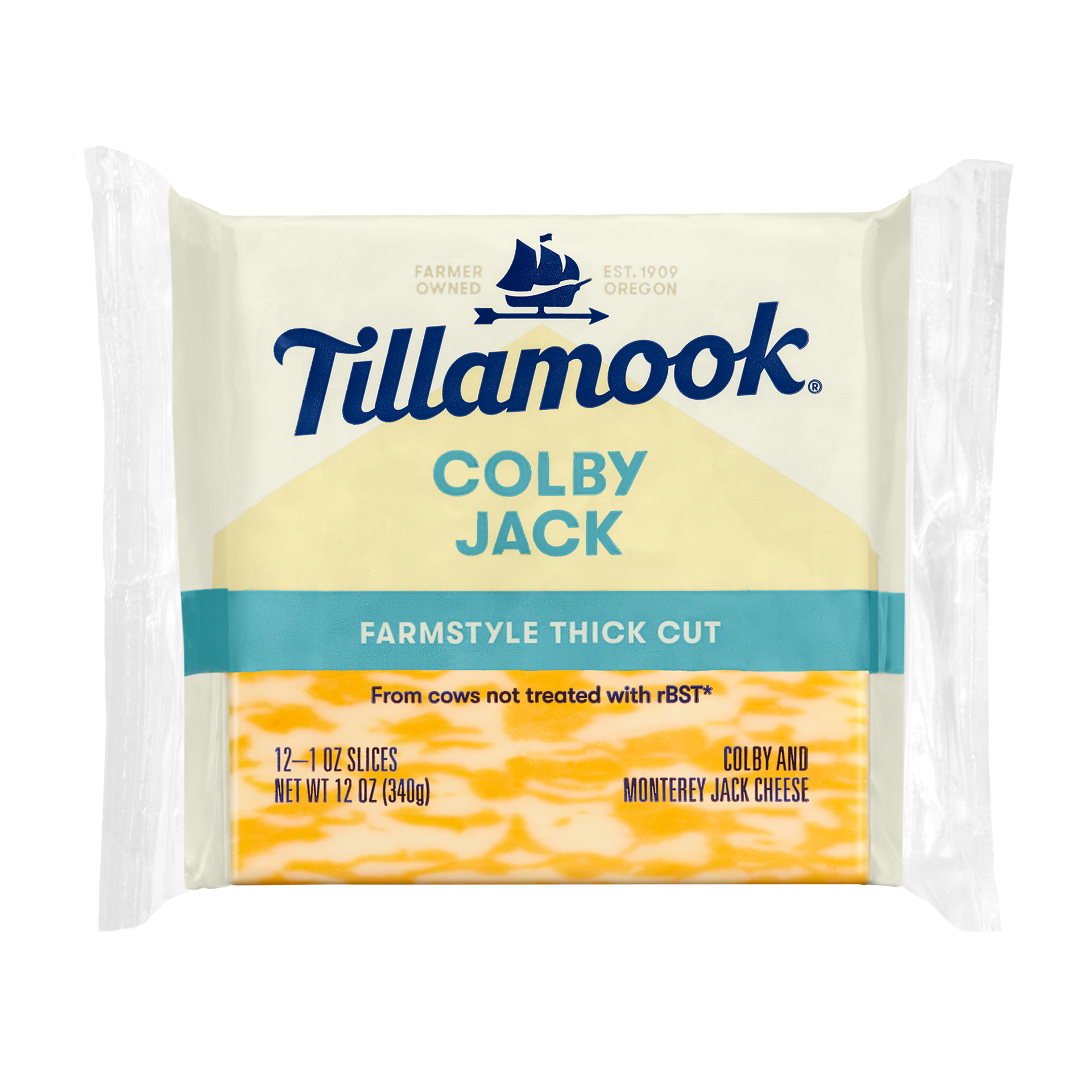 slide 1 of 9, Tillamook Farmstyle Thick Cut Colby Jack Cheese Slices, 12oz, 12ct, 340 g