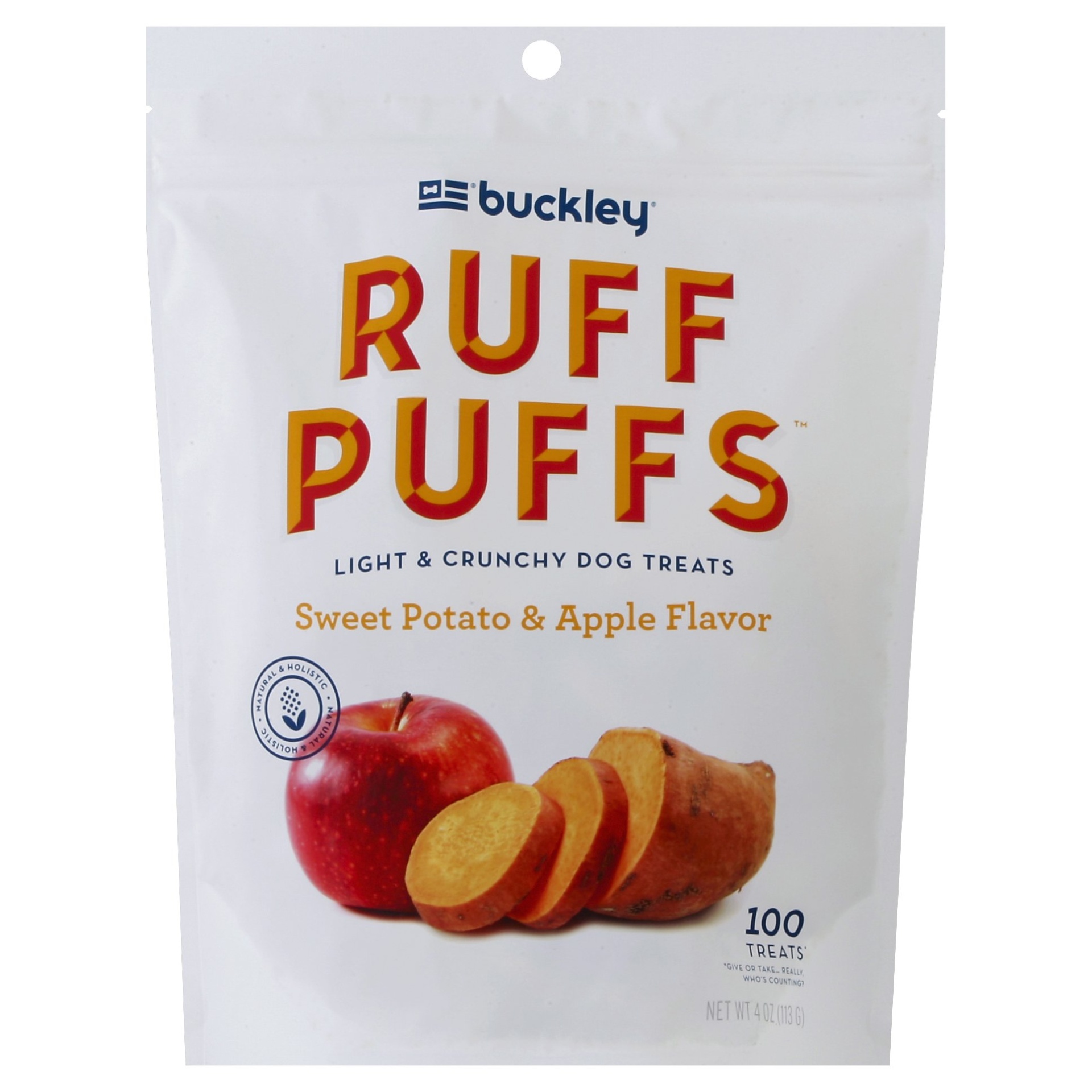 slide 1 of 1, Buckley Pet Ruff Puffs Sweet Potato Apple Dog Treats, 4 oz