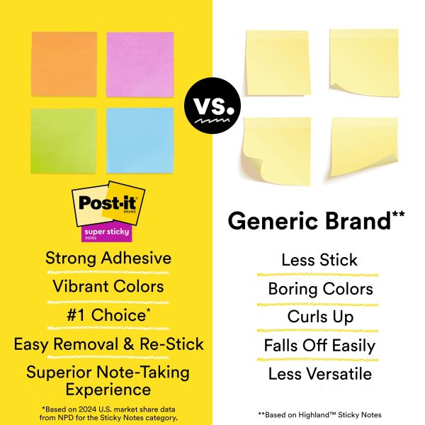 slide 6 of 10, Post-it Super Sticky Notes, 4'' X 4'', Rio De Janeiro, Lined, Pack Of 6 Pads, 6 ct