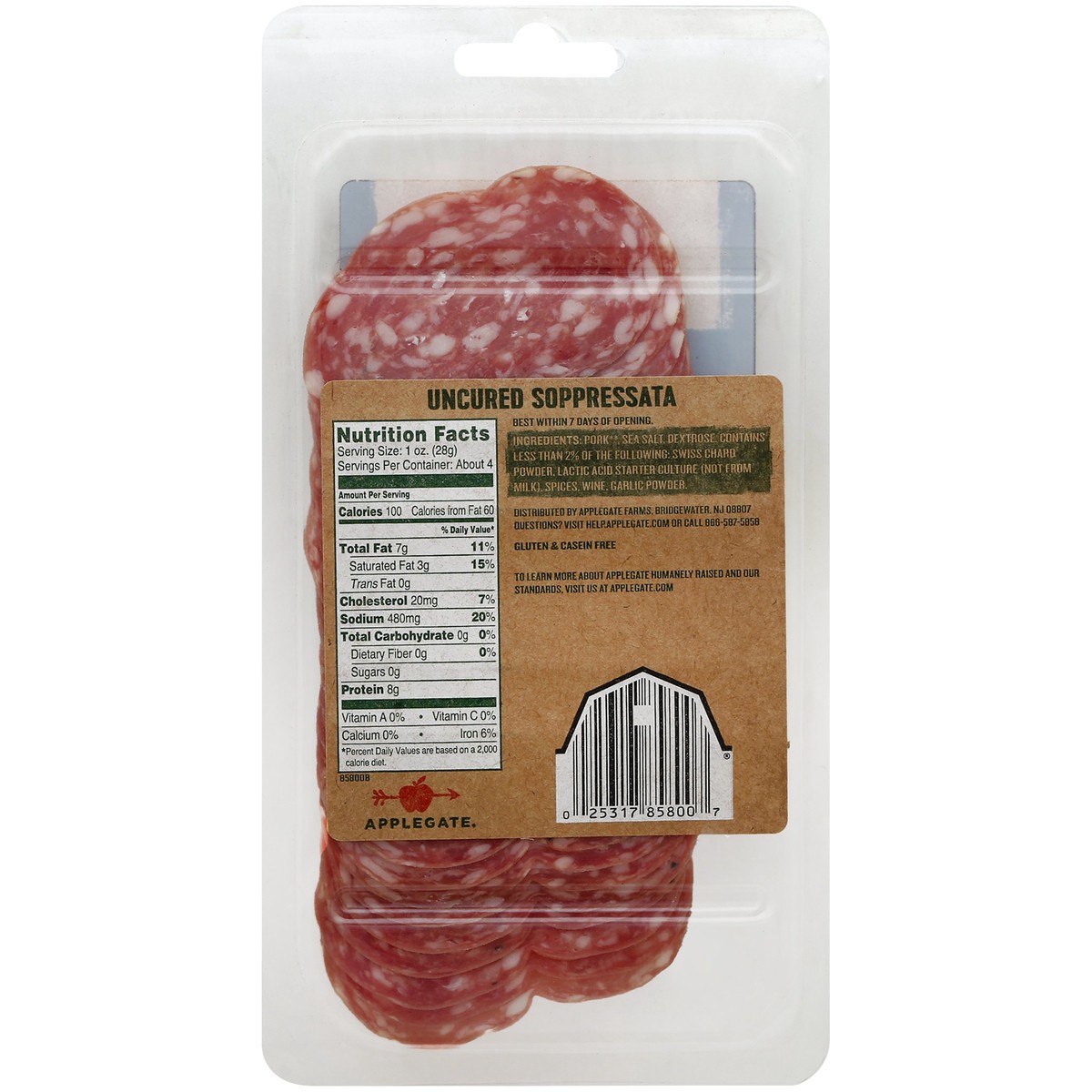 slide 9 of 10, Applegate Naturals Sliced Uncured Soppressata, 4oz, 4 oz