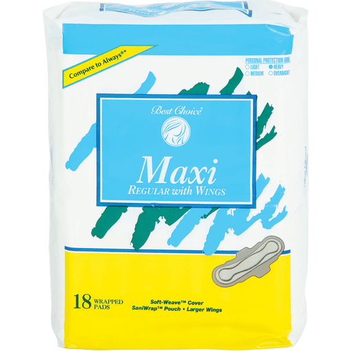 slide 1 of 1, Best Choice Medium Maxi Pad With Wings, 18 ct