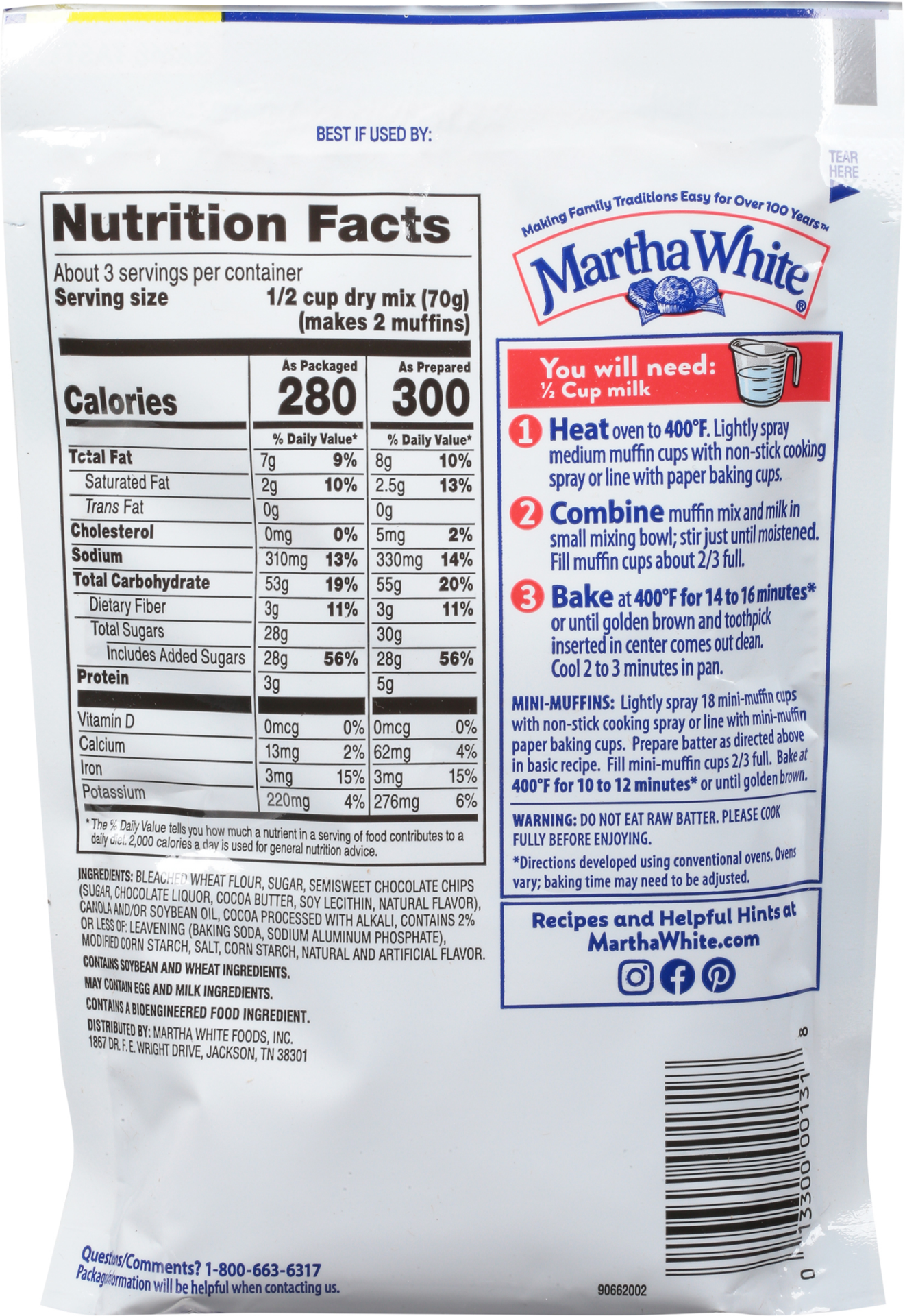 slide 2 of 7, Martha White Chocolate Chocolate Chip Muffin Mix, 7.4 Oz Bag, 7.4 oz