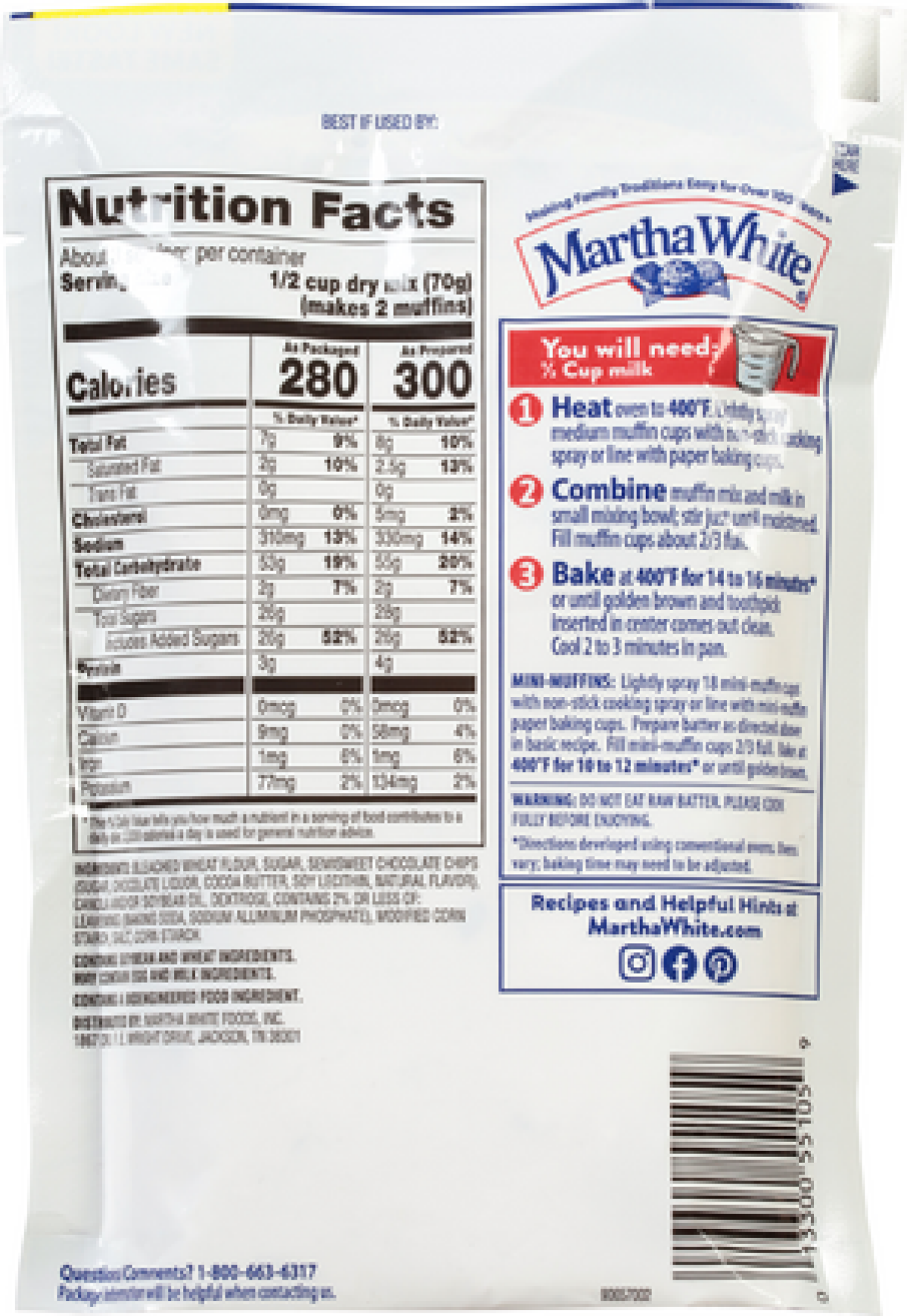 slide 2 of 7, Martha White Chocolate Chip Muffin Mix, 7.4 Oz Bag, 7.4 oz