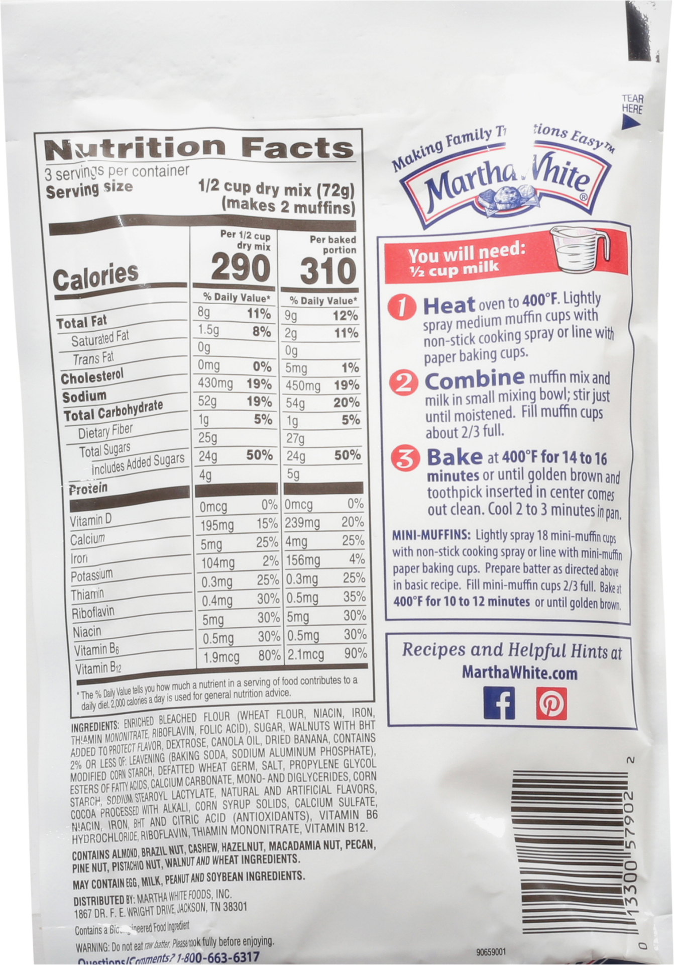 slide 2 of 8, Martha White Banana Nut Muffin Mix, 7.6 Oz Bag, 7.6 oz