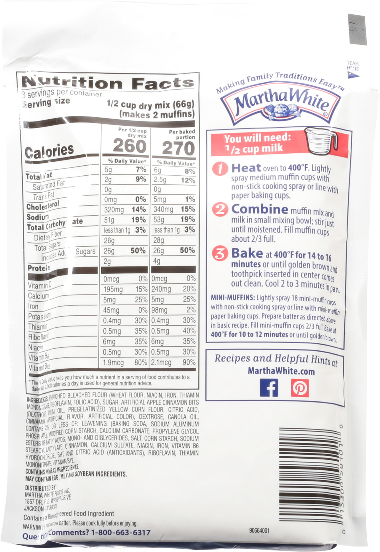 slide 2 of 8, Martha White Apple Cinnamon Muffin Mix, 7 Oz Bag, 7 oz