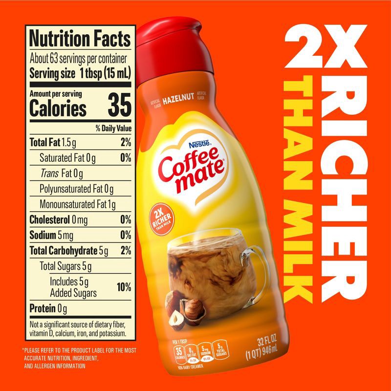 slide 6 of 8, Coffee mate Hazelnut Coffee Creamer - 32 fl oz (1qt), 32 fl oz, 1 qt
