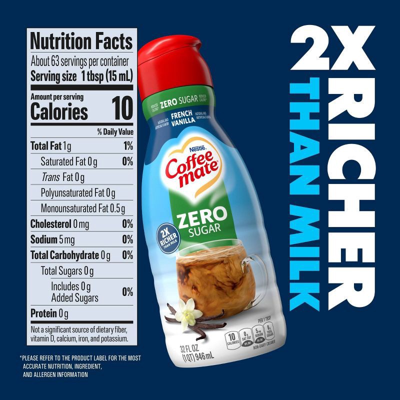 slide 7 of 10, Coffee mate Sugar Free French Vanilla Coffee Creamer - 32 fl oz (1qt), 32 fl oz, 1 qt