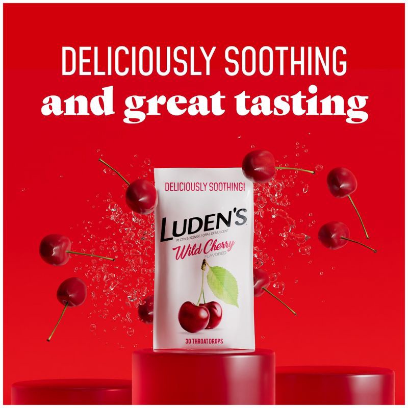 slide 3 of 9, Luden's Soothing Throat Lozenge Drops for Sore & Irritated Throats - Wild Cherry - 30ct, 30 ct