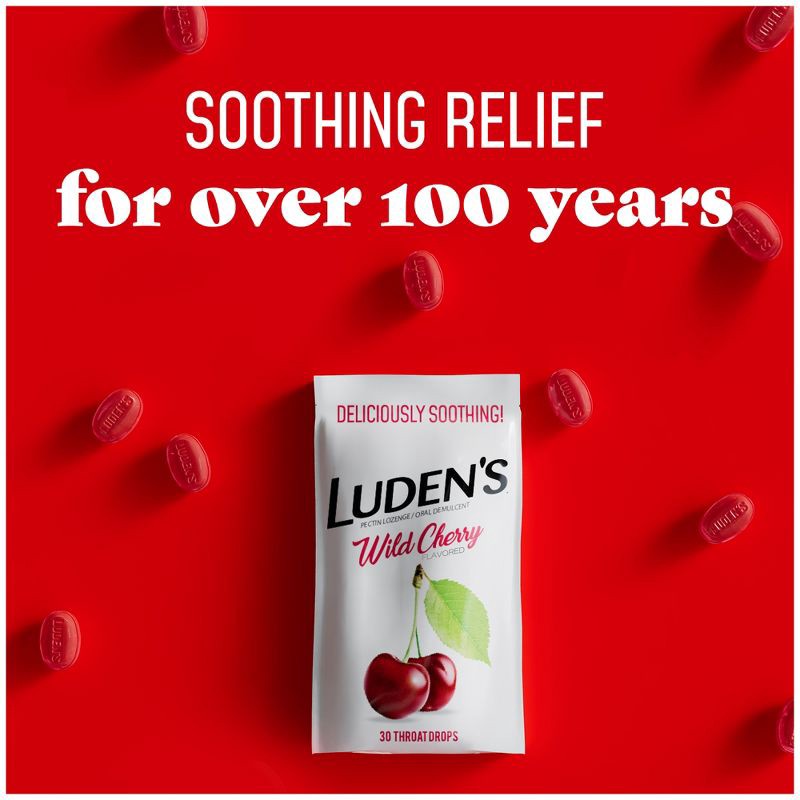 slide 5 of 9, Luden's Soothing Throat Lozenge Drops for Sore & Irritated Throats - Wild Cherry - 30ct, 30 ct