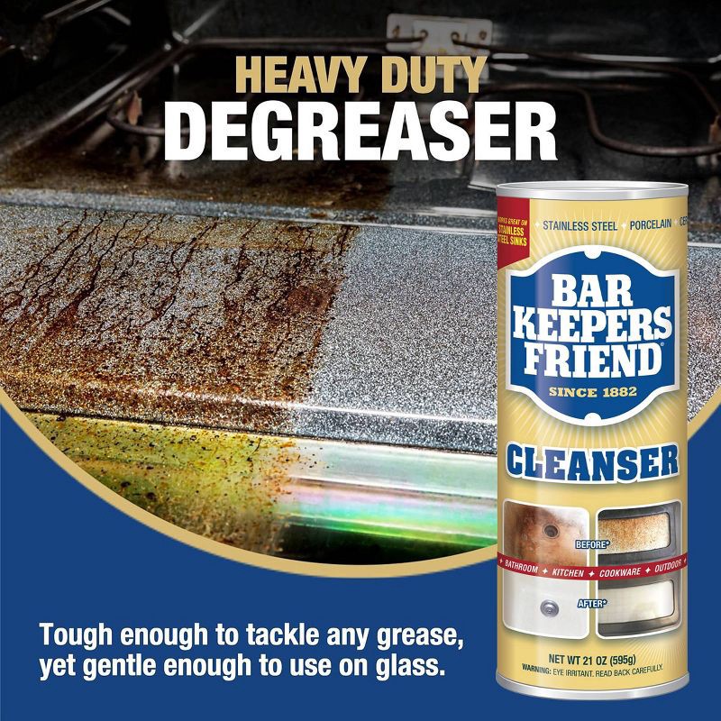 slide 3 of 10, Bar Keepers Friend Bleach & Phosphate Free, Multipurpose Household Cleanser & Polish for Kitchen, Bath, Cookware & Outdoors - 21oz, 21 oz