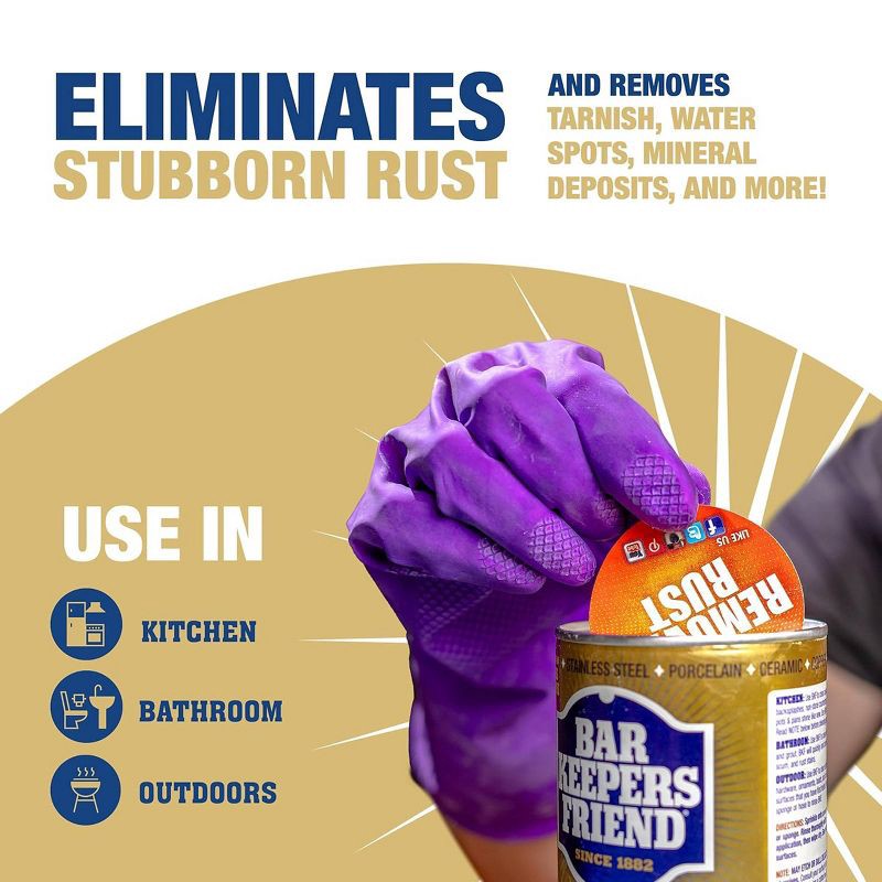 slide 4 of 10, Bar Keepers Friend Bleach & Phosphate Free, Multipurpose Household Cleanser & Polish for Kitchen, Bath, Cookware & Outdoors - 21oz, 21 oz