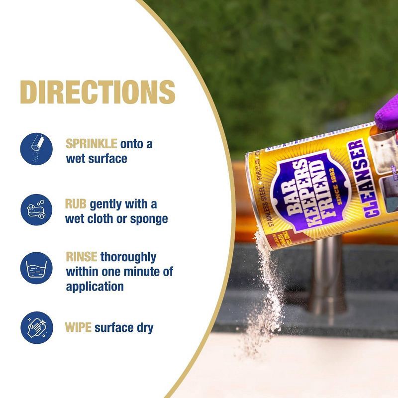 slide 6 of 10, Bar Keepers Friend Bleach & Phosphate Free, Multipurpose Household Cleanser & Polish for Kitchen, Bath, Cookware & Outdoors - 21oz, 21 oz