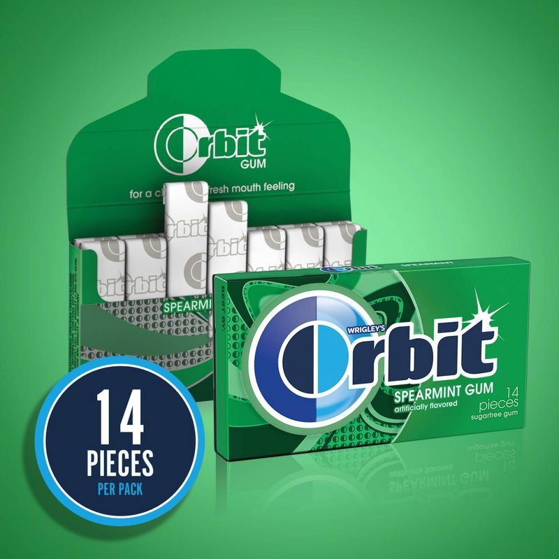 slide 3 of 9, Orbit Spearmint Sugar Free Chewing Gum Single Pack -14 Piece, 14 ct