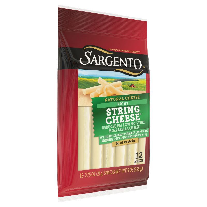 slide 4 of 8, Sargento Reduced Fat Light Natural Mozzarella String Cheese - 12ct, 12 ct