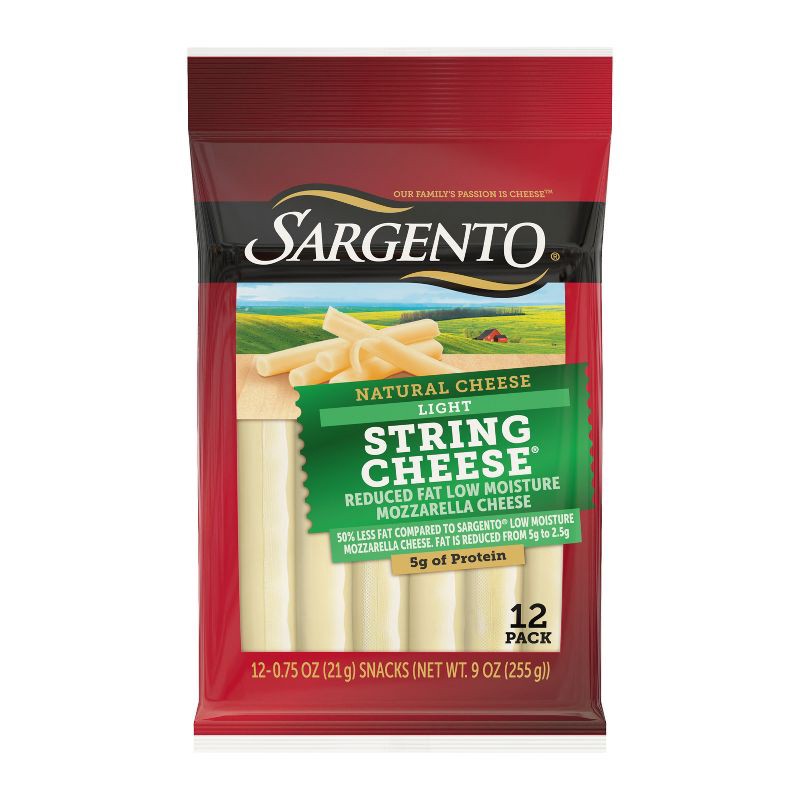 slide 1 of 8, Sargento Reduced Fat Light Natural Mozzarella String Cheese - 12ct, 12 ct