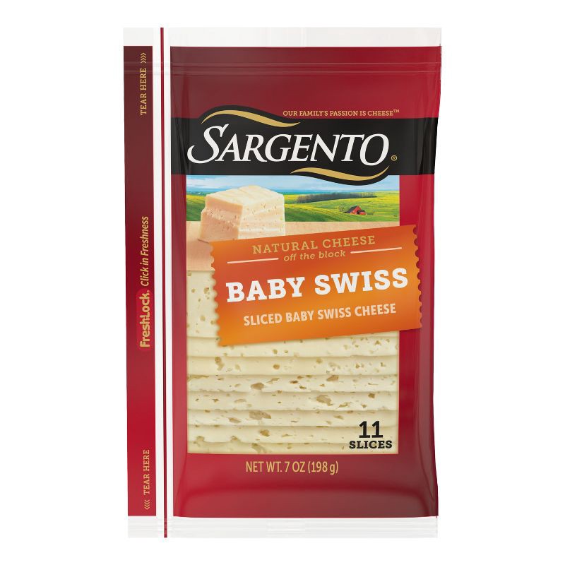 slide 1 of 8, Sargento Natural Baby Swiss Sliced Cheese - 7.5oz/11 slices, 7.5 oz