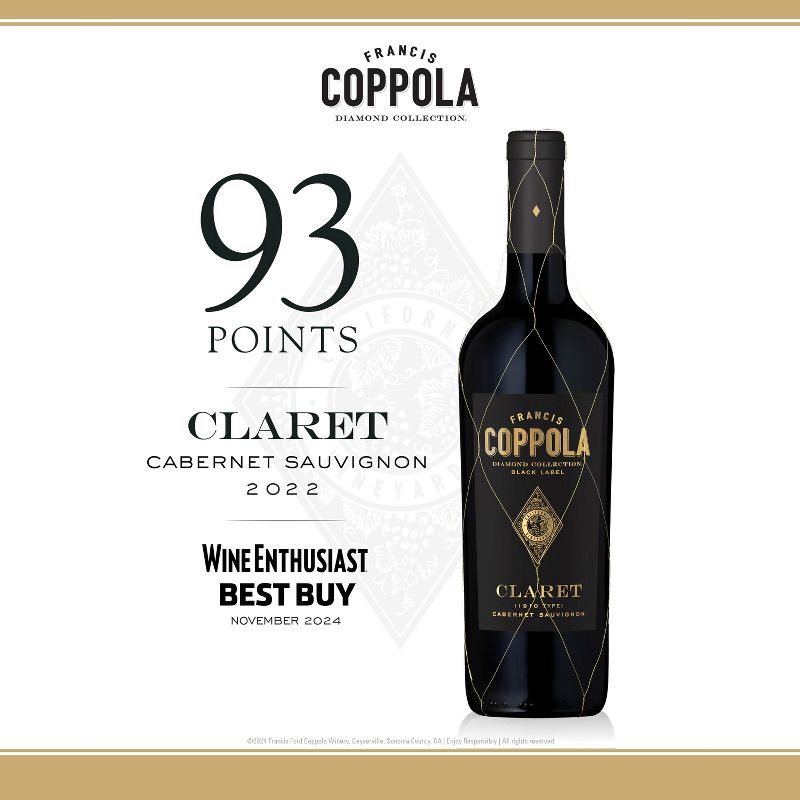 slide 3 of 9, Francis Coppola Diamond Black Label Claret Cabernet Sauvignon Red Wine - 750ml Bottle, 750 ml