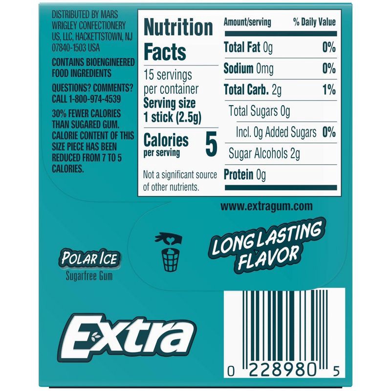 slide 8 of 8, Extra Polar Ice Sugarfree Mint Chewing Gum - 15ct, 15 ct