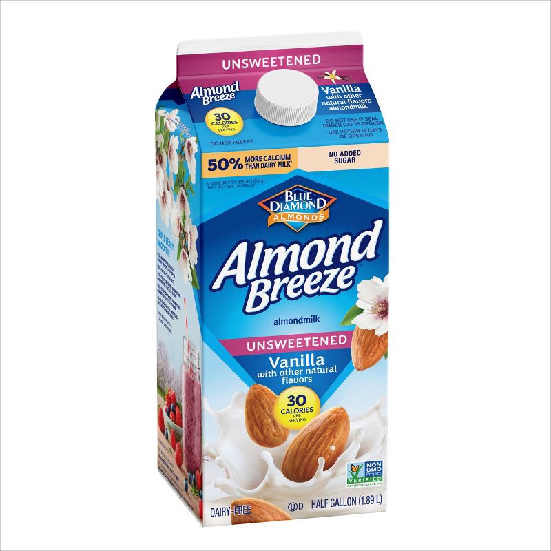 slide 5 of 8, Almond Breeze Unsweetened Vanilla Almond Milk - 0.5gal, 1/2 gal