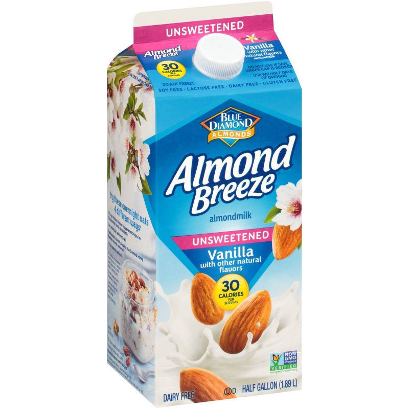 slide 6 of 8, Almond Breeze Unsweetened Vanilla Almond Milk - 0.5gal, 1/2 gal