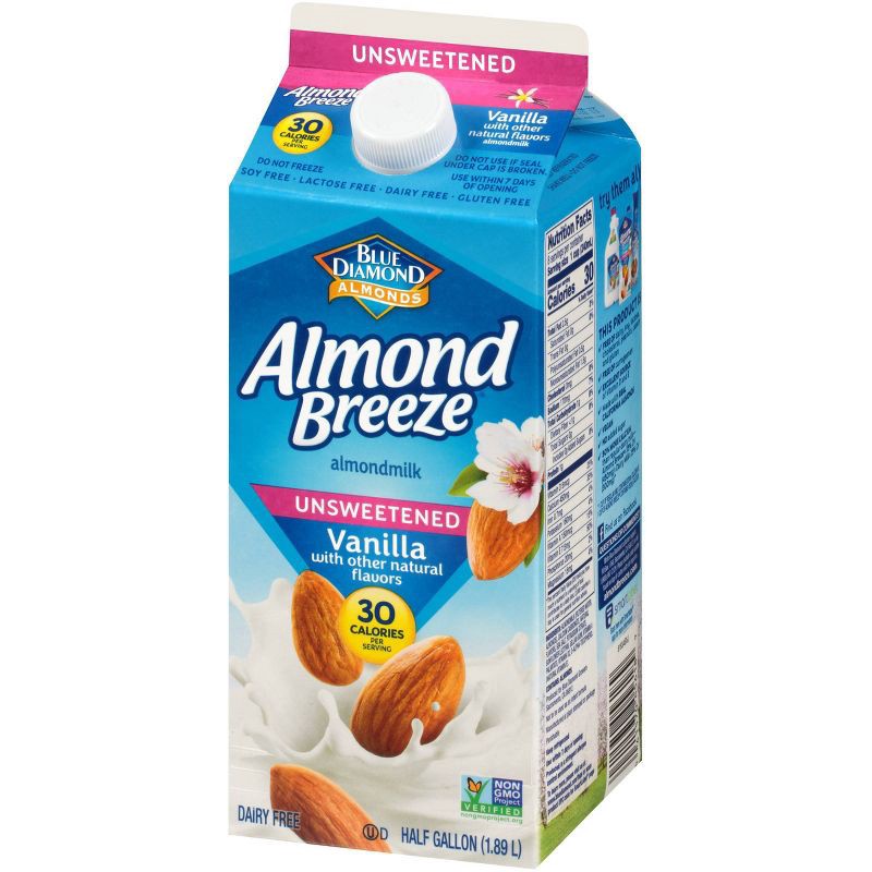 slide 7 of 8, Almond Breeze Unsweetened Vanilla Almond Milk - 0.5gal, 1/2 gal