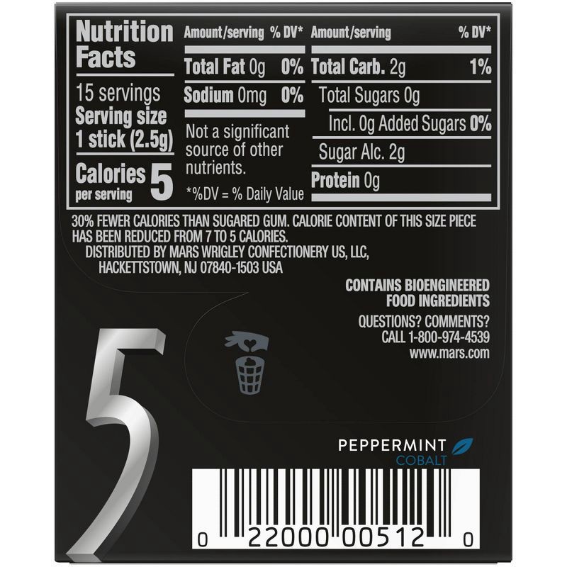 slide 10 of 10, 5 Gum Peppermint Cobalt Sugar-Free Gum - 15ct, 15 ct