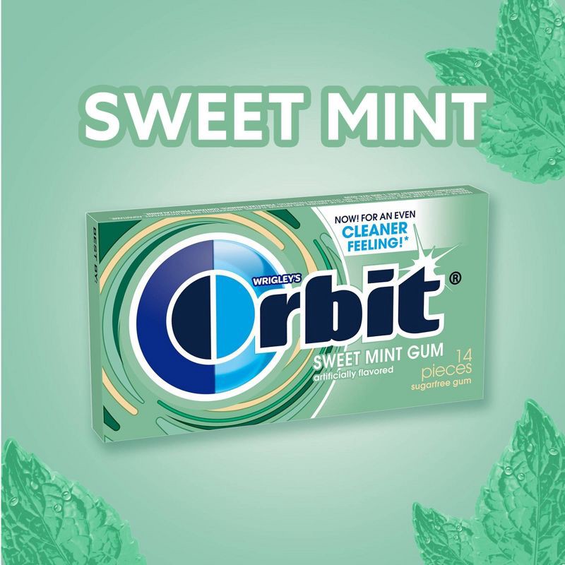 slide 2 of 8, Orbit Sugar Free Sweet Mint Chewing Gum Single Pack - 14 Piece, 14 ct