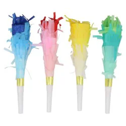 Celebrate It 7" Multicolor Fringe Party Horns, 4 ct