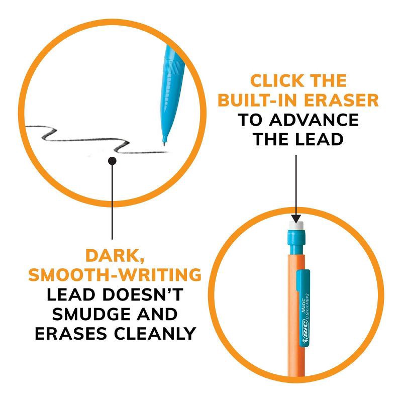 slide 4 of 6, BIC #2 Xtra Strong Mechanical Pencils, 0.9mm, 26ct - Multicolor: Thick Lead, School Supplies, Erasable, Plastic, 26 ct
