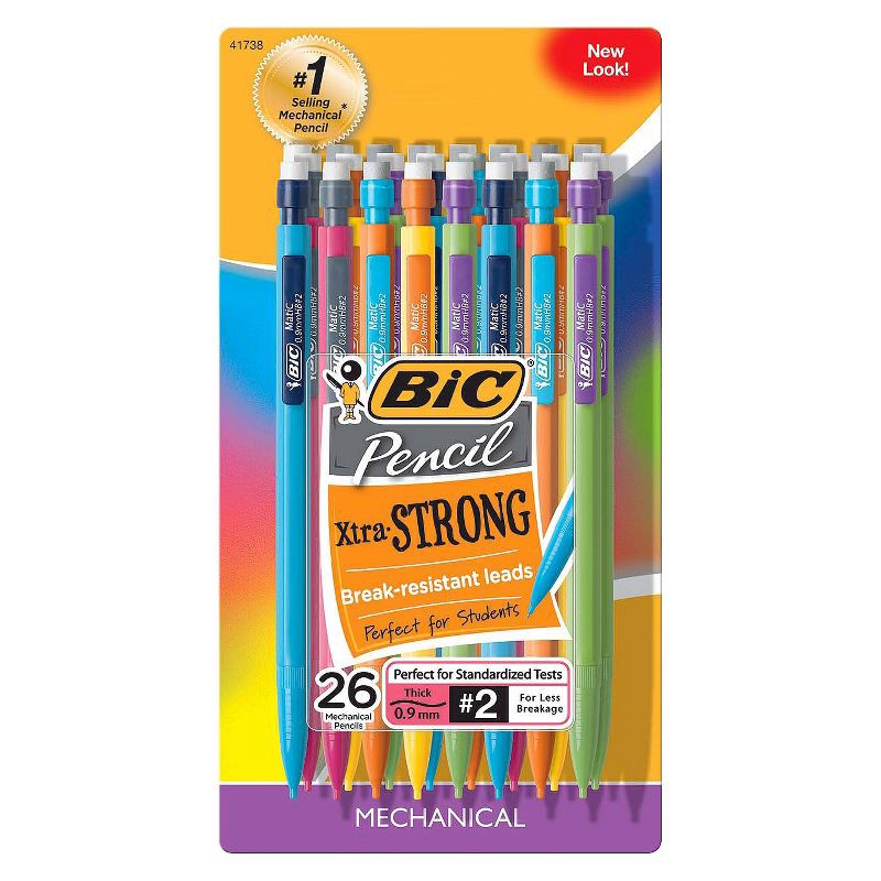slide 7 of 8, BiC 26pk Xtra Strong 0.9mm Mechanical Pencil: Thick Lead, School Supplies, Erasable, Plastic, 26 ct