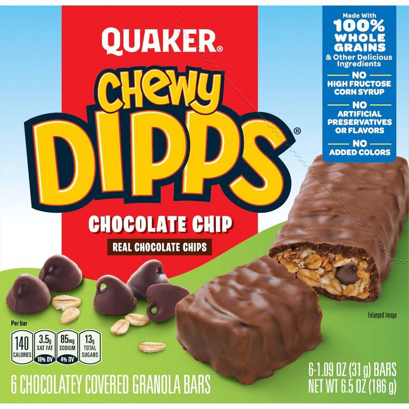 slide 3 of 6, Quaker Chewy Dipps Chocolate Chip Granola Bars - 6.5oz/6ct, 6 ct; 6.5 oz